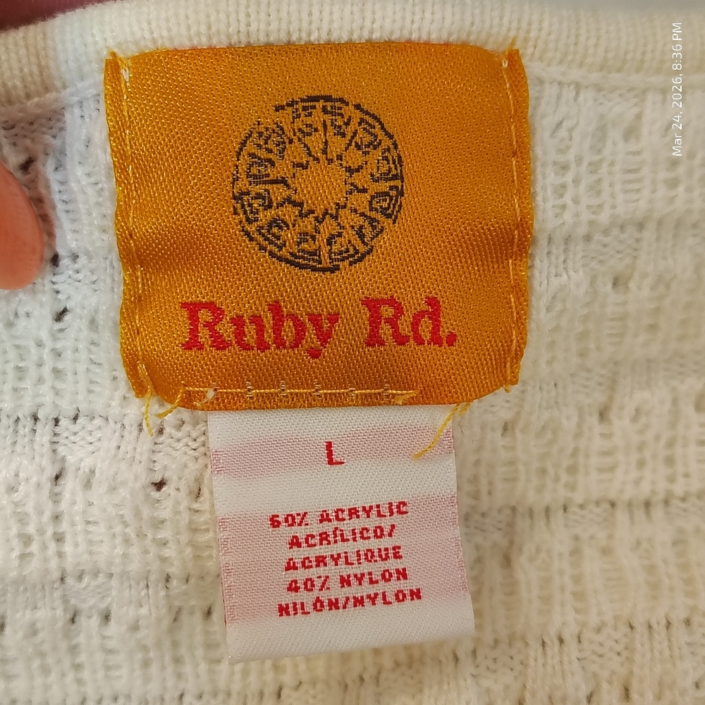 Ruby Rd. Embellished Cream Knit Cardigan WOMENS SZ LG OLD MONEY COQUETTE CHIC - Picture 3 of 7
